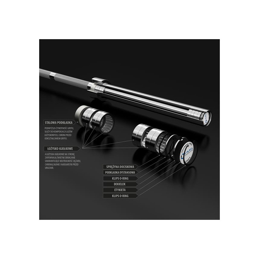 GRYF OLIMPIJSKI 20KG 2200MM HMS PREMIUM GO901 + SILVER ZACISKI