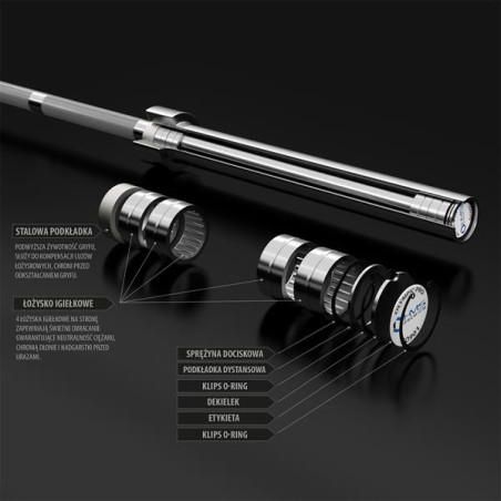 GRYF OLIMPIJSKI 20KG 2200MM HMS PREMIUM GO901 + SILVER ZACISKI