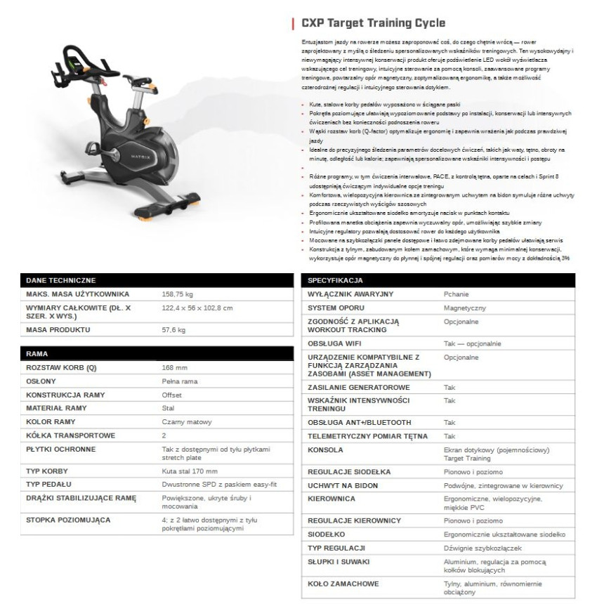 Matrix Fitness Rower treningowy CXP Training Cycle